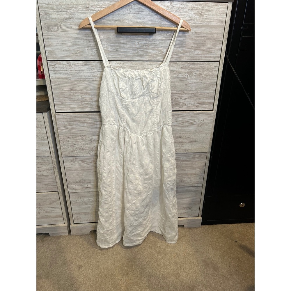 Wild Fable White Textured Midi Dress Small Smocked Back Pockets Summer Sundress - Picture 2 of 7